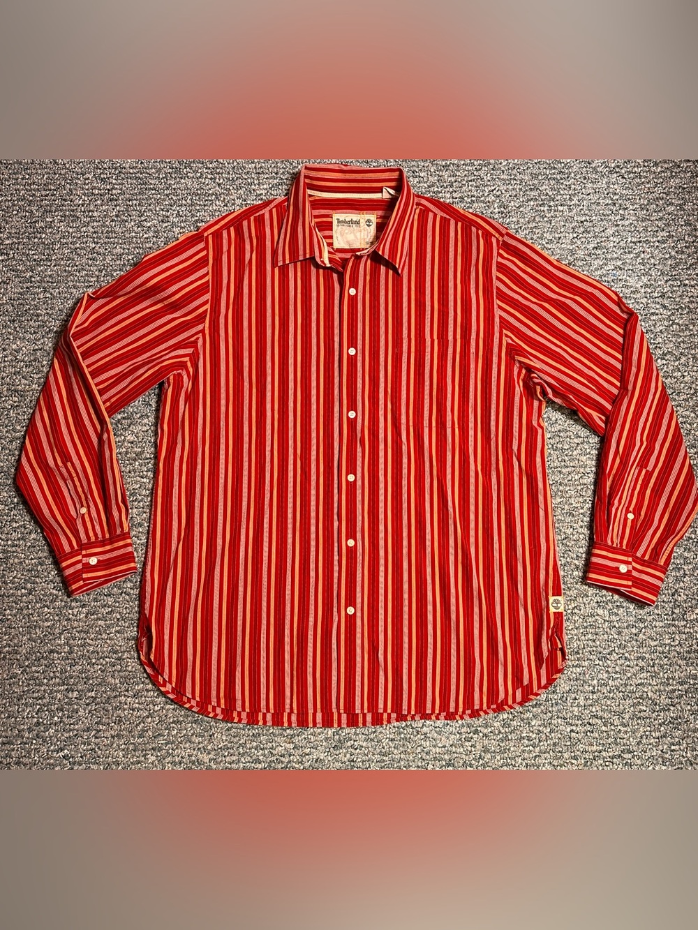 Vintage 100% Cotton Timberland Red Striped Men's Button-Up Shirt